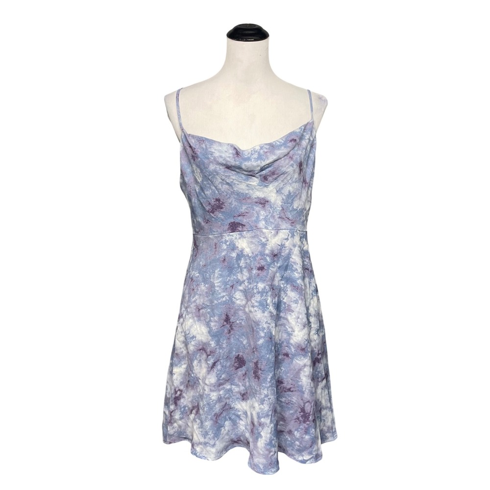 ASTR The Label Dress Womens L Blue Purple Marble Cowl Neck Mini Cami Y2k Style